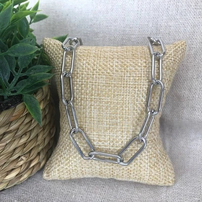 Collier maille trombone argenté - acier inoxydable - artisanal - ref#HM75 - Photo 1/2