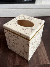 Vtg Atalya Faux Marble Plastic Tissue Box Cover Cream Gold Bathroom Decor