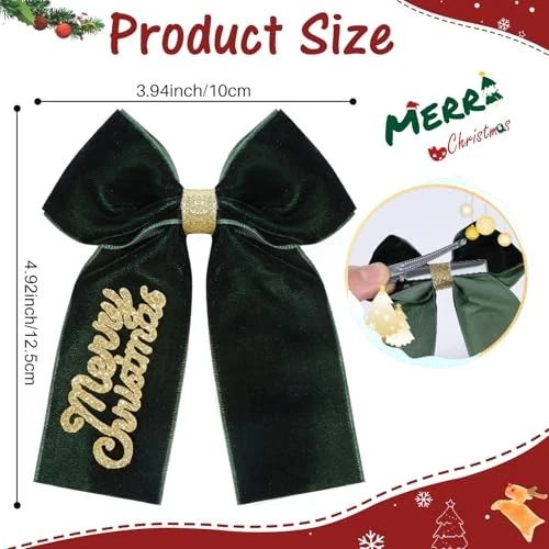 4PCS Velvet Hair Bows for Girls Red Green Hair Bow Clips Ponytail Christmas - Image 3 of 4
