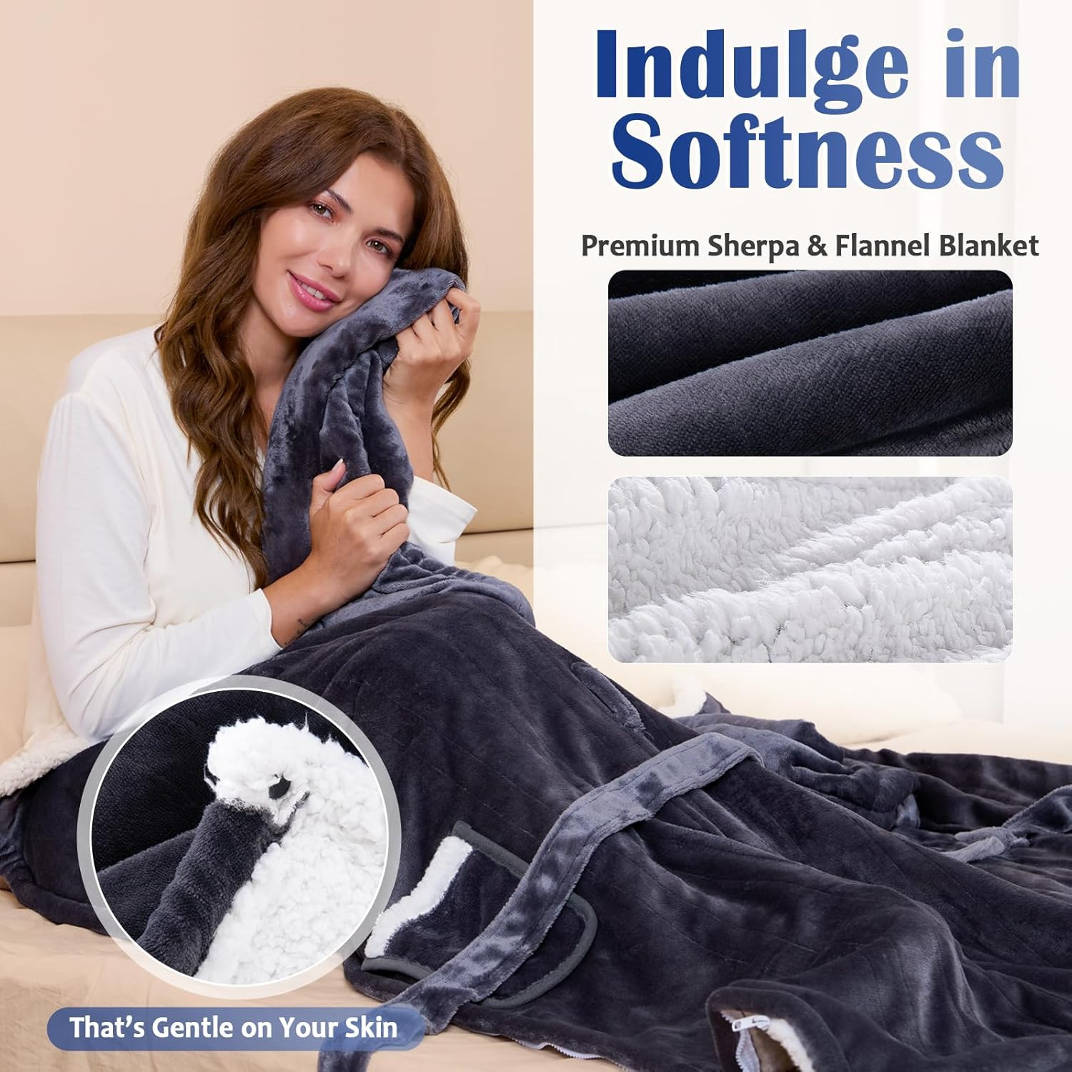 Wearable Heated Blanket Electric Snuggle Throw Blankets,Flannel&Sherpa Heating B