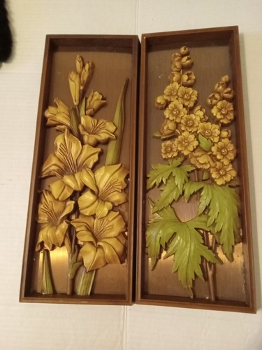 Set Of 2 1970 Coppercraft Guilded 3D Retro MCM wall Plaques Approx 16x5