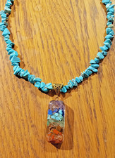 REIKI ORGONE CHAKRA Healing Pendant Turquoise Howlite Chip Necklace, Powerful