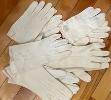 Lot of 5 Five Antique Vintage Women's Gloves Small Cream Beige Formal Prom