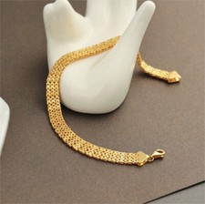 Solid 18K Yellow Gold AU750 Multiple Layer Wide Bracelet Bangle Chain 18cm/7in