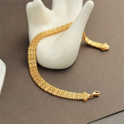 #ad Solid 18K Yellow Gold AU750 Multiple Layer Wide Bracelet Bangle Chain 18cm 7in $423.35