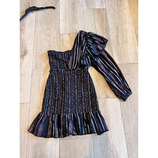 NWOT Farm Rio Lurex BLACK Stripes Mini Dress SIZE XS