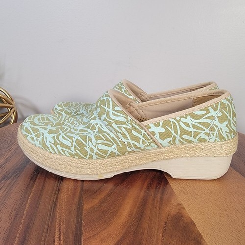 Dansko Victoria Canvas Green Espadrilles Clogs Comfy Work Shoes Size 38 Fabric - Picture 15 of 16
