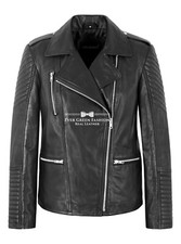Ladies Quilted Biker Leather Jacket Black Classic Motorcycle Casual Style Bella