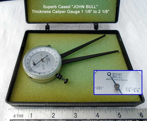 Vintage Cased 'JOHN BULL' Thickness Dial Gauge Spring Caliper 1.125- 2.125 .001"