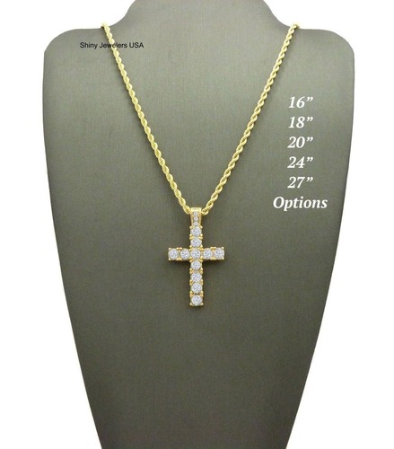 MENS GOLD MICRO CROSS PENDANT ROPE 