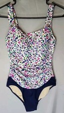 Profile by Gottex Tutti Fruitti 1 Piece Navy/ Floral Swimsuit Sz 8 slimming