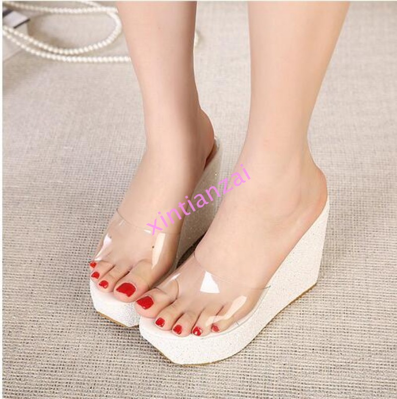 PANTOFOLA D’ORO Sandali da donna plateau zeppa trasparente punta aperta slide su muli pantofola