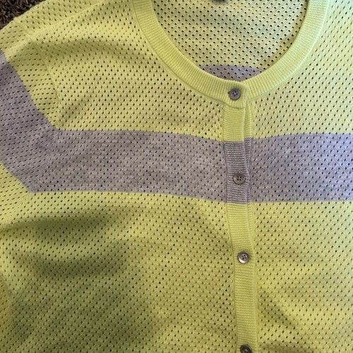 Lands End Youth Cardigan Size XL 18 Neon Yellow Supima Cotton - Picture 6 of 10