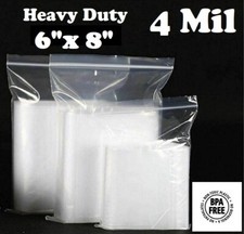 100 - 6" x 8" ZIP SEAL TOP LOCK BAGS CLEAR 4 MIL PLASTIC RECLOSABLE BAGGIES