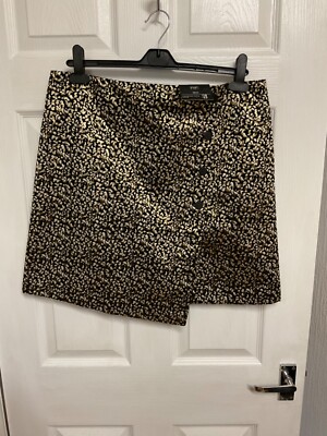F&F -BNWT- Ladies Black Gold Mix A-Line Fully Lined Skirt Size