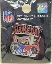 2021 Los Angeles Rams Houston Texans GAME DAY PIN 10/31/21 BRAND NEW 