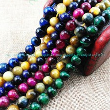 4/6/8/10/12/14mm Genuine Multicolor Tiger's Eye Round Gemstone Loose Beads 15''