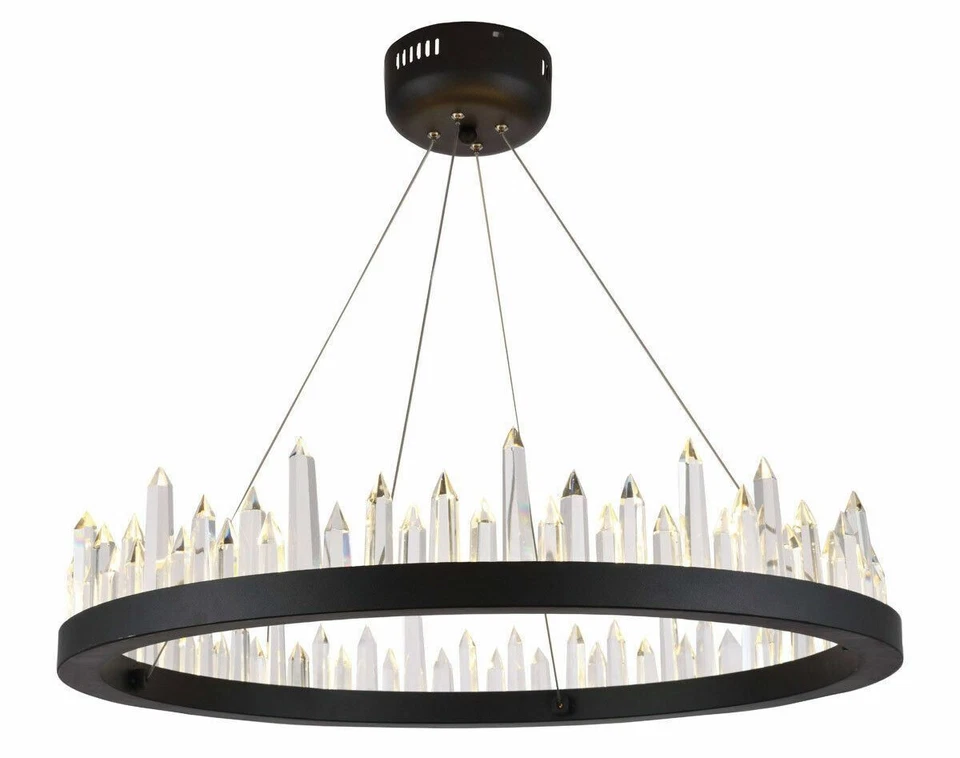 Satin Dark Grey Kitchen Island Dining Room Crystal Chandelier Light Fixture 26in - Image 2 of 2