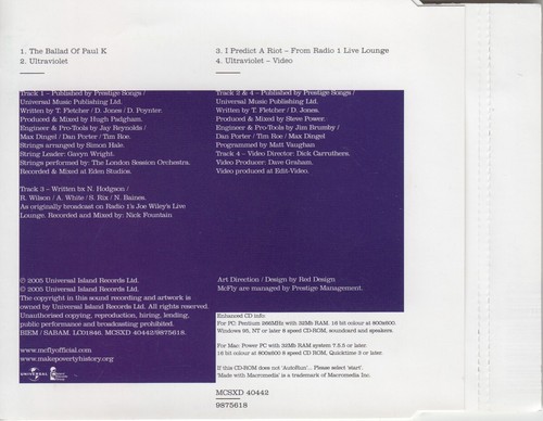 McFly - Ultraviolet/The Ballad Of Paul K (2005,enhanced CD) CD2 NM - 第 2/5 張圖片