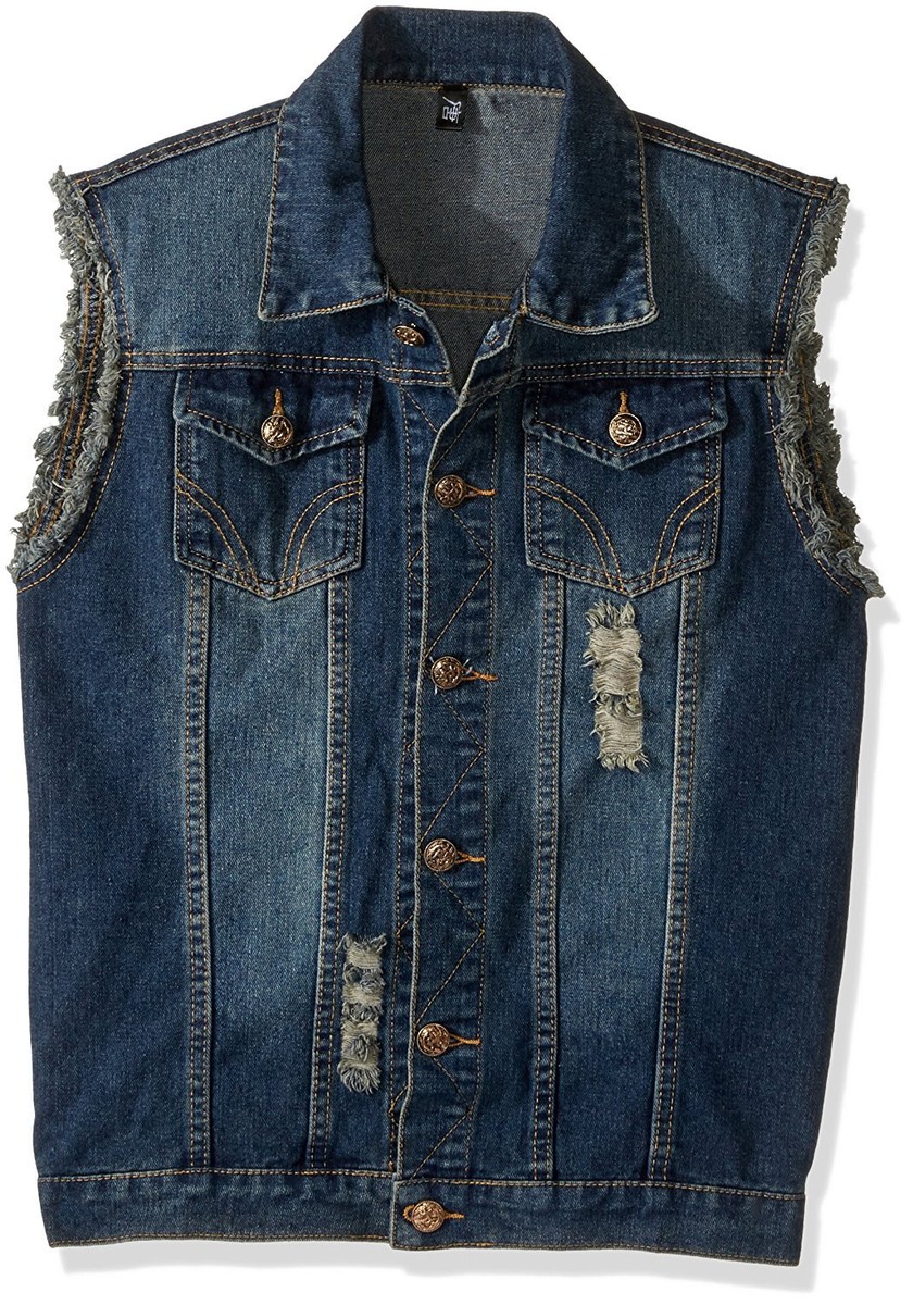 NEW Camo Coll Men's Sleeveless Lapel Denim Vest Jacket, Blue