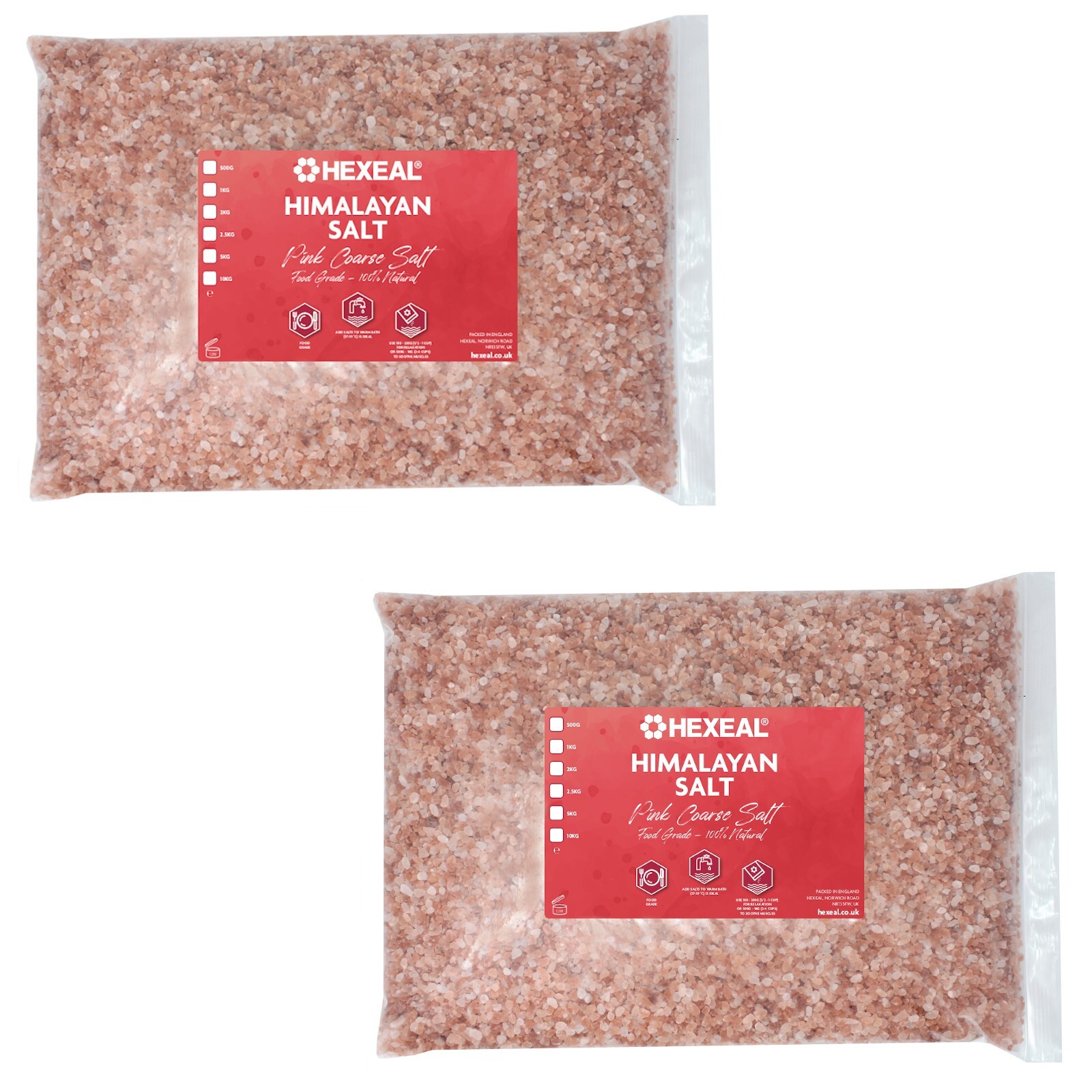 Hexeal Himalayan Pink Salt 10kg – 2 x 5kg Bag 100% Natural Coarse Food Grade