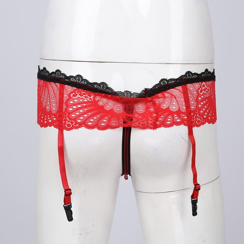 Agoky Sissy Herren Dessous G-string Transparente Spitzen Slip mit Strumpfband - Bild 25 von 37
