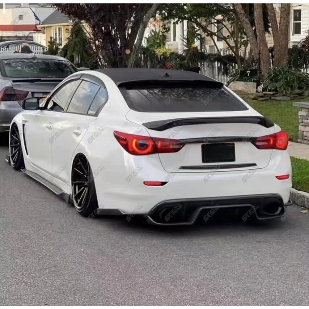 Glossy Carbon Fiber Trunk Plate Cover For 2014-2017 Infiniti Q50 (2-Piece Set)
