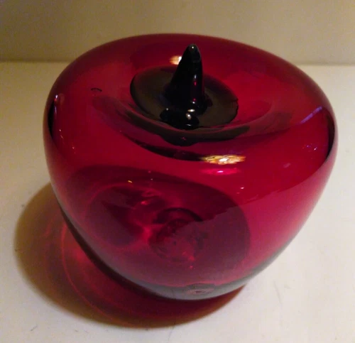 Vintage Blenko Ruby Red Apple/Pepper Paperweight 3" WV Glass