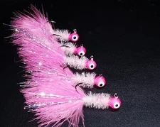 5 Pink Flash - Hand Tied Crappie 1/8th oz. Jigs
