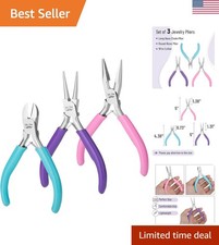 Jewelry Pliers Set, 3 Pack, Candy Colors, Rubber Handle  Ergonomic Design, M...