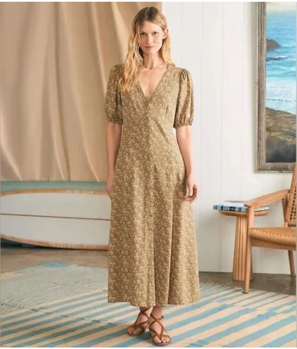 NWT Faherty Havana Button Down Maxi Dress Sz M Linen Butternut Ditsy Floral $198
Opens in a new wind