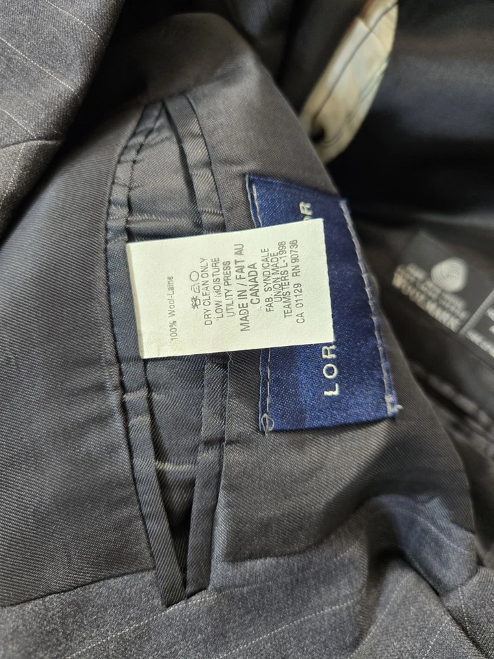 Ralph Lauren Suit Mens 40S Pants 34x29 Gray Striped Full Vintage Wool - Image 4 of 4