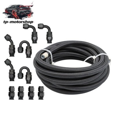 Fuel Line Hose Kit Nylon Stainless Steel Braided Oil 10 Fittings 6AN AN6 20FT