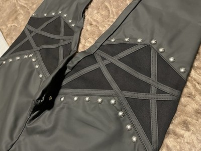 Killstar Brand, Matte Vinyl Leggings With Studs And Gothic Cross Inset Sz. S