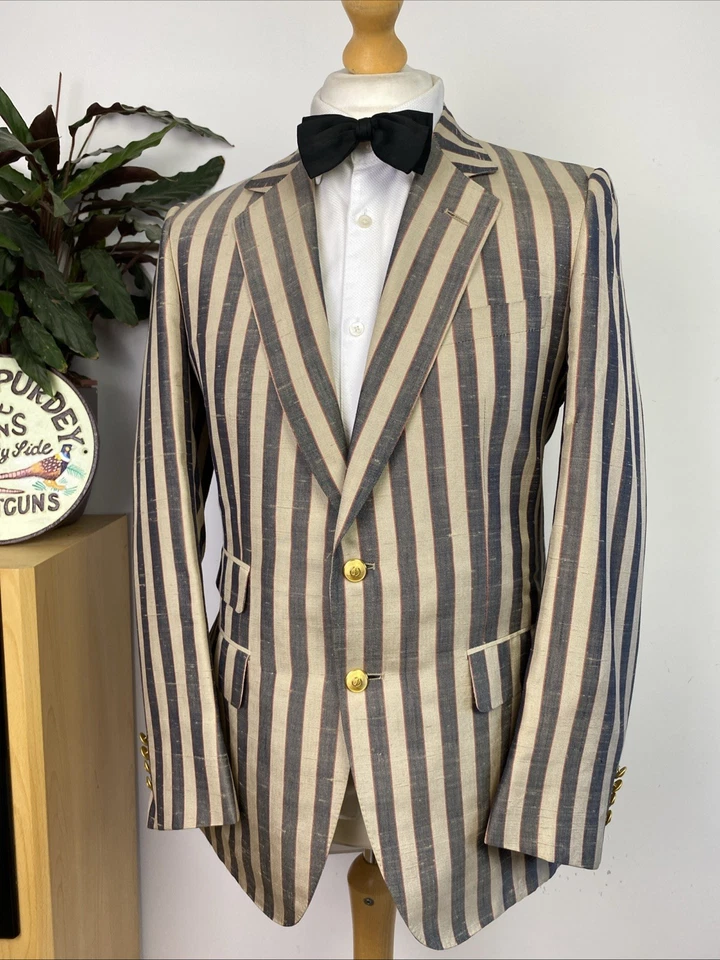 DUNHILL (38R) Silk Stripe Boating Rowing Henley Regatta Cricket Blazer Jacket - Image 2 of 4