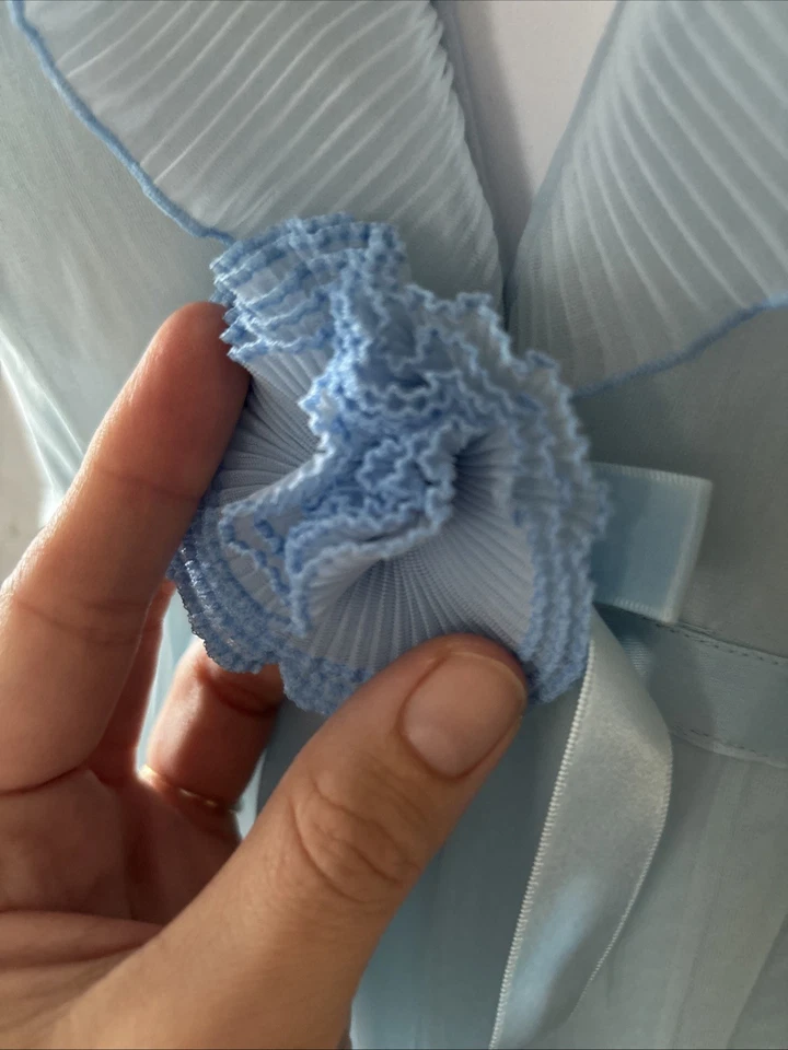 VTG Evette Blue Nightgown Empire Waist Long V Neck Nylon Pleated Trim  SZ SMALL - Image 3 of 4