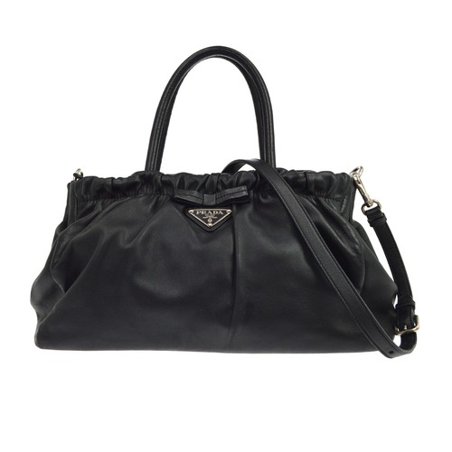 Best08 Prada Black Leather 2way Handbag 16/31 TQ00252