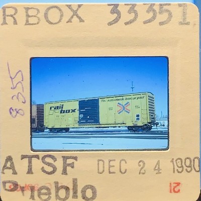 Original 35mm Slide 1990 Railbox RBOX Freight Car ATSF Santa Fe Train Pueblo