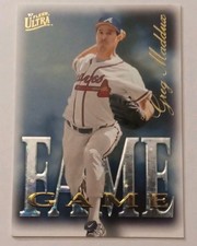 1997 Fleer Ultra Greg Maddux Braves Fame Game Embossed Insert Card #6/18