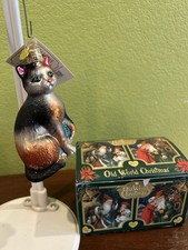 Old World Christmas Calico Cat Pet Animal Blown Glass Ornament