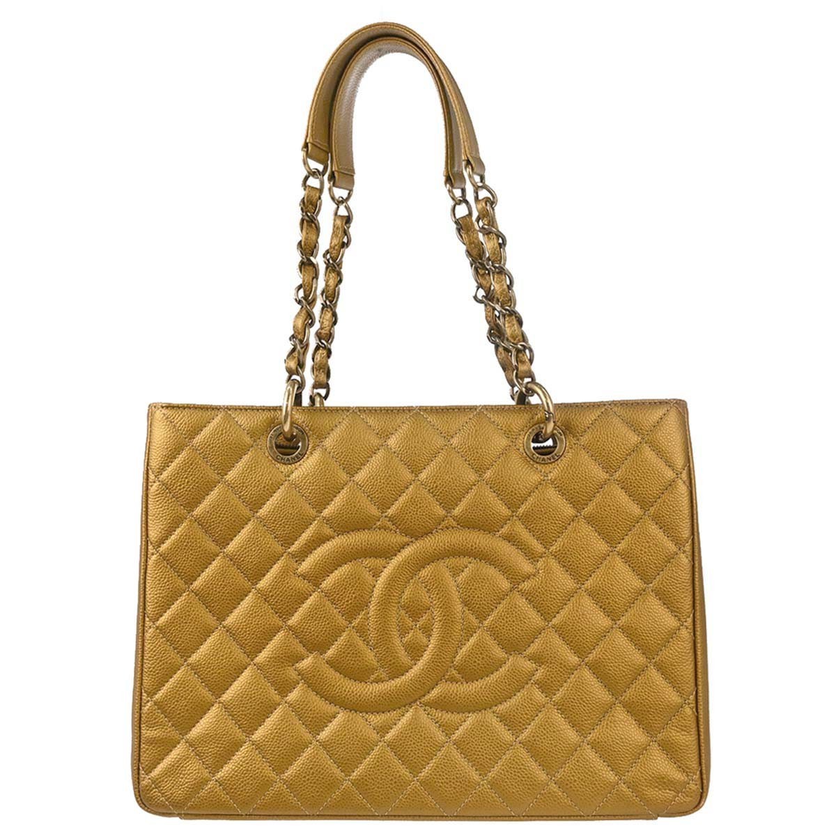 Chanel Gold Calfskin Grand Shopping Tote GST Chain Handbag 187829