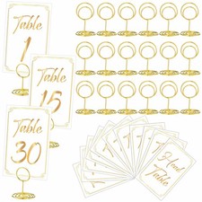 31 Sets Table Number Cards 1-30 with 2" Round White Holders for Wedding