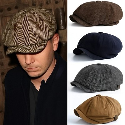 Classic Peaky Blinders Hat Newsboy Flat Cap Driver Herringbone Tweed Wool Baker