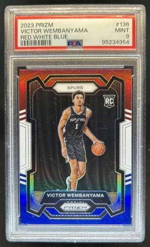 2023-24 Panini Prizm Victor Wembanyama RC Prizm Red White and Blue #136 PSA 9