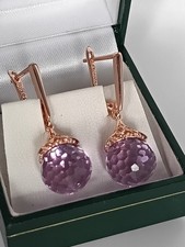 Vintage 1990-s 14 Ct Rolled Gold Large Amethyst Earrings-Hallmarked 585 RG