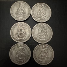 George V British One Shilling Coin Lot x6 1921 1927 1928 1933 1934 .500 Silver