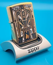 Genuine Brand New 24 ZIPPO Lighter ART DECO 1932 Vintage Design Solid Brass Case