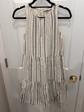 LOFT Women's Cream/Blue Striped A-Line Scoop Neck Sleeveless Lined Dress XS