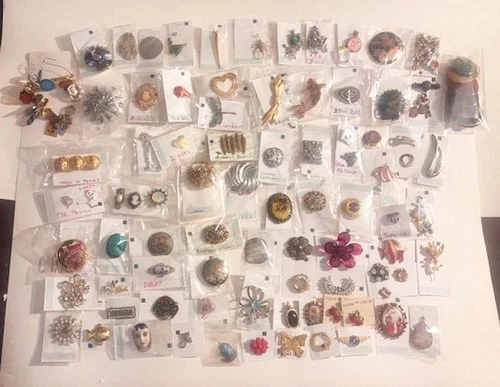 130X Vintage  / New Costume Jewelry Brooches  LOT Delft Avon Cora Swarovski