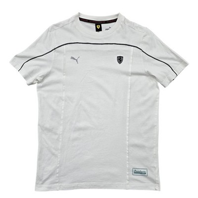 Puma Ferrari White M T-Shirt Black Piping Crew Neck